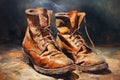 A painting of a pair of brown boots