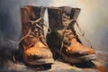 A painting of a pair of brown boots