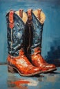 A painting of a pair of cowboy boots