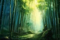 a painting of a path through a bamboo forest. generative ai Royalty Free Stock Photo