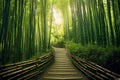 a painting of a path through a bamboo forest. generative ai Royalty Free Stock Photo