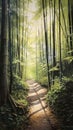 a painting of a path through a bamboo forest. generative ai Royalty Free Stock Photo