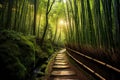 a painting of a path through a bamboo forest. generative ai Royalty Free Stock Photo