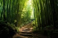 a painting of a path through a bamboo forest. generative ai Royalty Free Stock Photo