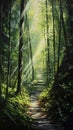 a painting of a path through a bamboo forest. generative ai Royalty Free Stock Photo