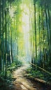 a painting of a path through a bamboo forest. generative ai Royalty Free Stock Photo