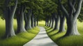 A painting of a path through the trees with grass on either side, AI Royalty Free Stock Photo
