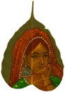 Painting on Peepal Leaf - Young Woman Royalty Free Stock Photo