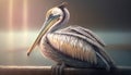 a painting of a pelican sitting on a ledge. generative ai