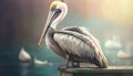 a painting of a pelican sitting on a post. generative ai