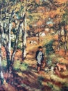 painting by pierre auguste renoir of jules le coeur with his dogs beautiful forest of fontainebleau Royalty Free Stock Photo