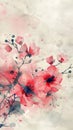 A painting of a pink flower with a blue stem Royalty Free Stock Photo