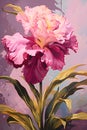 a painting of a pink flower on a purple background. Painting of a Magenta color flower perfect for Wall Art. Royalty Free Stock Photo