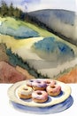 A Painting Of A Plate Of Doughnuts On A Plate. Generative AI