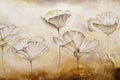 Painting poppies white color with texture in canvas