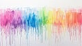 A painting of a rainbow with a city skyline in the background Royalty Free Stock Photo