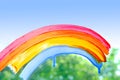 painting rainbow on glass, rain outside window, paints symbol many meanings, gouache, acrylic, creative development, texture