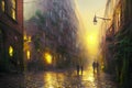 painting rainy city street rainy puddle scene oil art artwork wet soft day rain