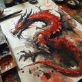 Painting of red dragon. Dragon year concept. Royalty Free Stock Photo