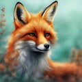 a painting of a red fox with green eyes, very very beautiful furry art.