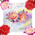 Painting red pink and orange color of roses flowers. Royalty Free Stock Photo