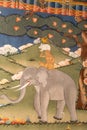 Painting of a religious fable inside Buddhist monastery / fort Dzong in Punhaka, Bhutan