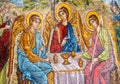 painting representing the Holy Trinity painted on a rock at the cell of the father Arsenie Boca