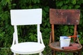 Painting restoration old chair before and after Royalty Free Stock Photo