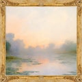 a painting of a river with water lillies Royalty Free Stock Photo