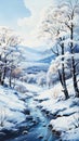 Painting of a river at winter Royalty Free Stock Photo