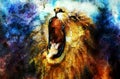 Painting of a roaring lion on a abstract desert Royalty Free Stock Photo