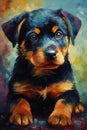 A Painting Of A Rottweiler Dog Portrait On A Colorful Background