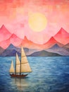 Painting Of A Sailboat In The Water With Mountains In The Background Royalty Free Stock Photo