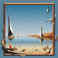 a painting of sailboats on the beach Royalty Free Stock Photo