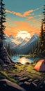 Retrovirus Camping Poster: Scenic View Of Tent Campsite In The Mountains