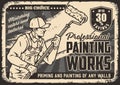 Painter with roller monochrome poster