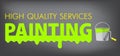 Painting Services Logo. Paint colorful dripping on gray background. A bucket of paint and a roller for painting Royalty Free Stock Photo