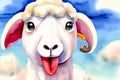 A Painting Of A Sheep With Its Tongue Out. Generative AI