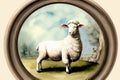 A Painting Of A Sheep Standing In A Field. Generative AI