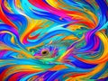 Painting showcases a fish with a mesmerizing rainbow pattern tail each color blending seamlessly into the next creating a Royalty Free Stock Photo