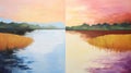 Serene Impressionist Landscape: Two Sunsets On Water
