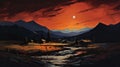 Stunning Sunset Painting: Whistlerian 2d Game Art Commission