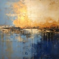 Translucent Expressionism: Abstract Sunset Painting With Golden And Blue Hues