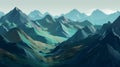 A painting showcasing a majestic mountain range set against a sky backdrop Royalty Free Stock Photo