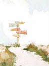 a painting of a signpost with arrows pointing in different directions Royalty Free Stock Photo