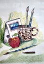 Painting.sketch.Color and tone.Watercolor.Pastel.still life painting.