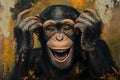 A painting of a smiling monkey with its mouth open Royalty Free Stock Photo