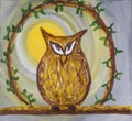 Painting of sneaky cunning brown owl on acrylic