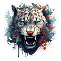 Painting snow leopard head on a clean background, Png for Sublimation Printing, Printable art, Wild Animals. Illustration, Royalty Free Stock Photo