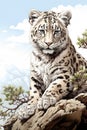 A painting of a snow leopard sitting on a rock Royalty Free Stock Photo